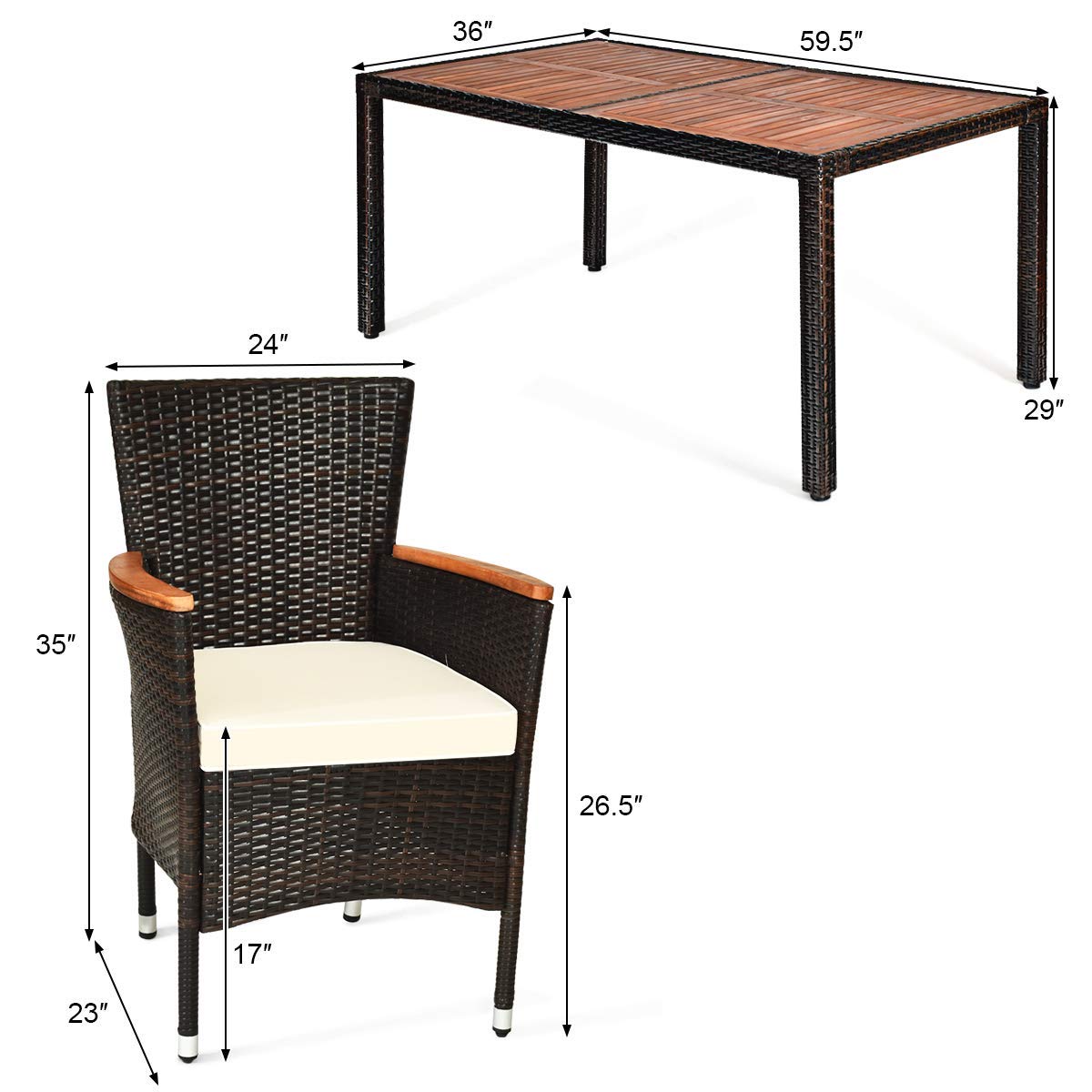Tangkula 7 PCS Outdoor Patio Dining Set with Soft Cushion