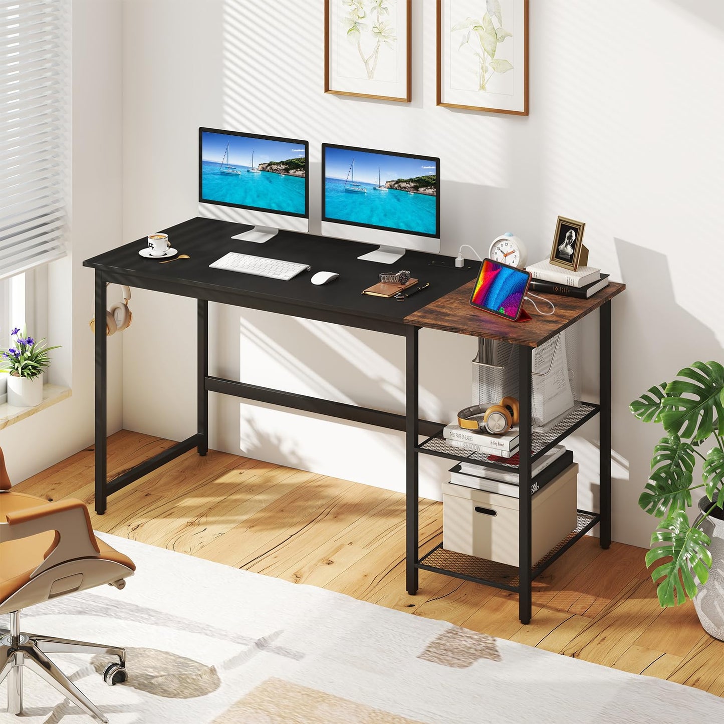 Tangkula 59 Inch Computer Desk with Charging Station