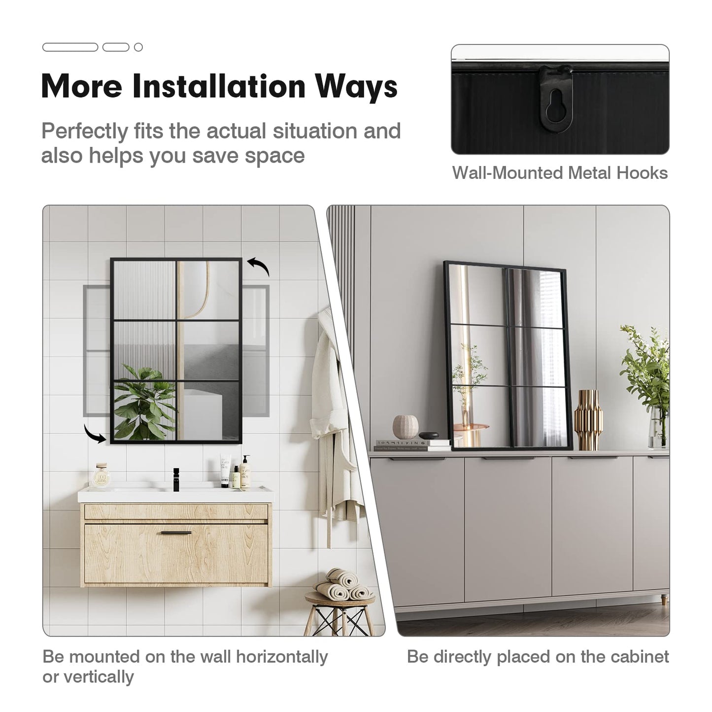 Tangkula Window Mirror 3-Layered Windowpane Mirror with Metal Frame