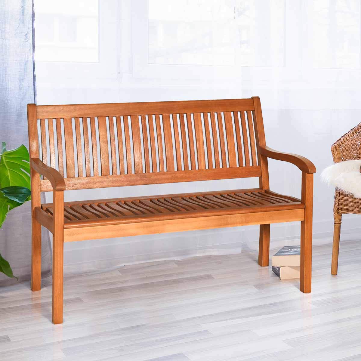 Tangkula Outdoor Wood Bench, Two Person Solid Wood Garden Bench w/Curved Backrest and Wide Armrest