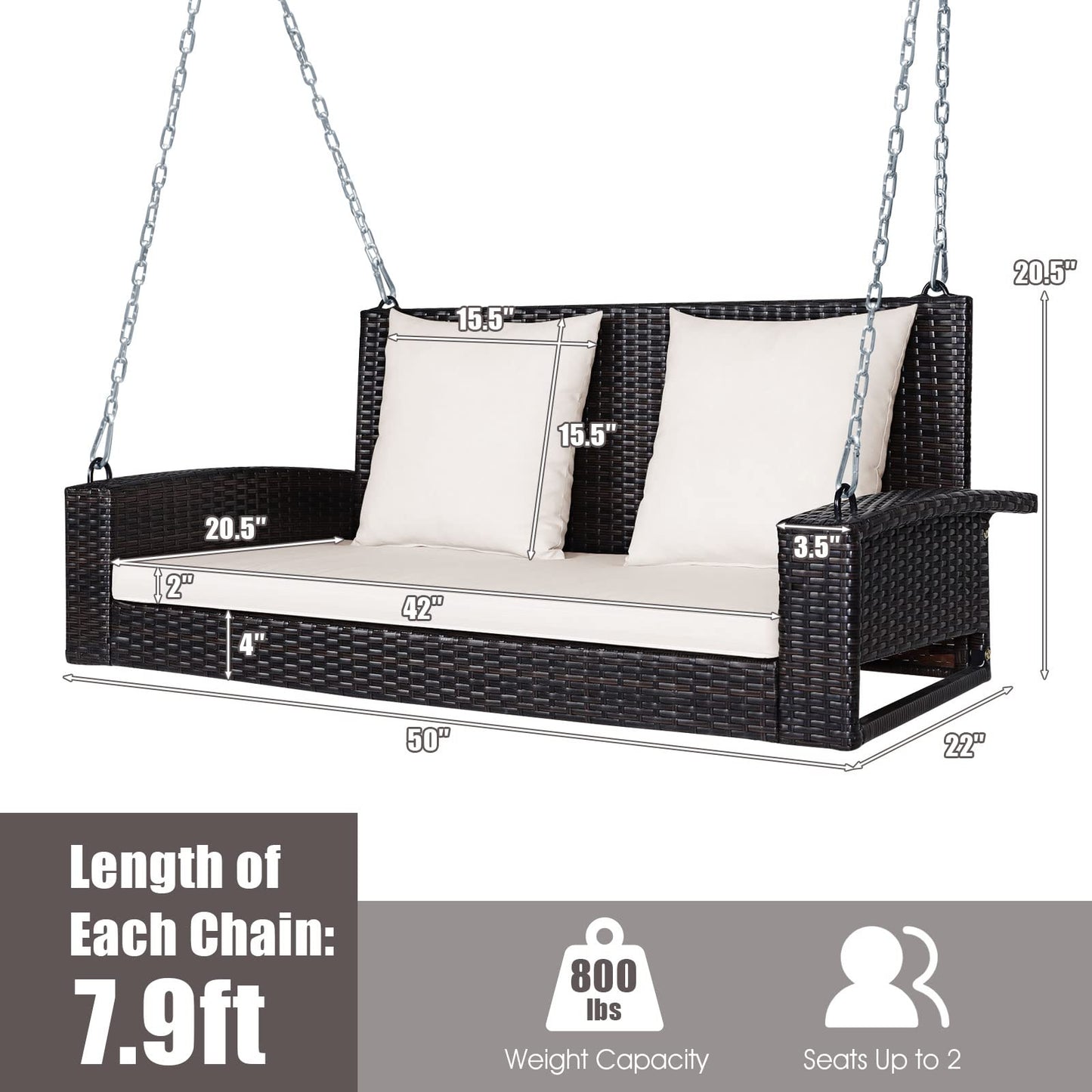 Tangkula 2-Person Wicker Porch Swing
