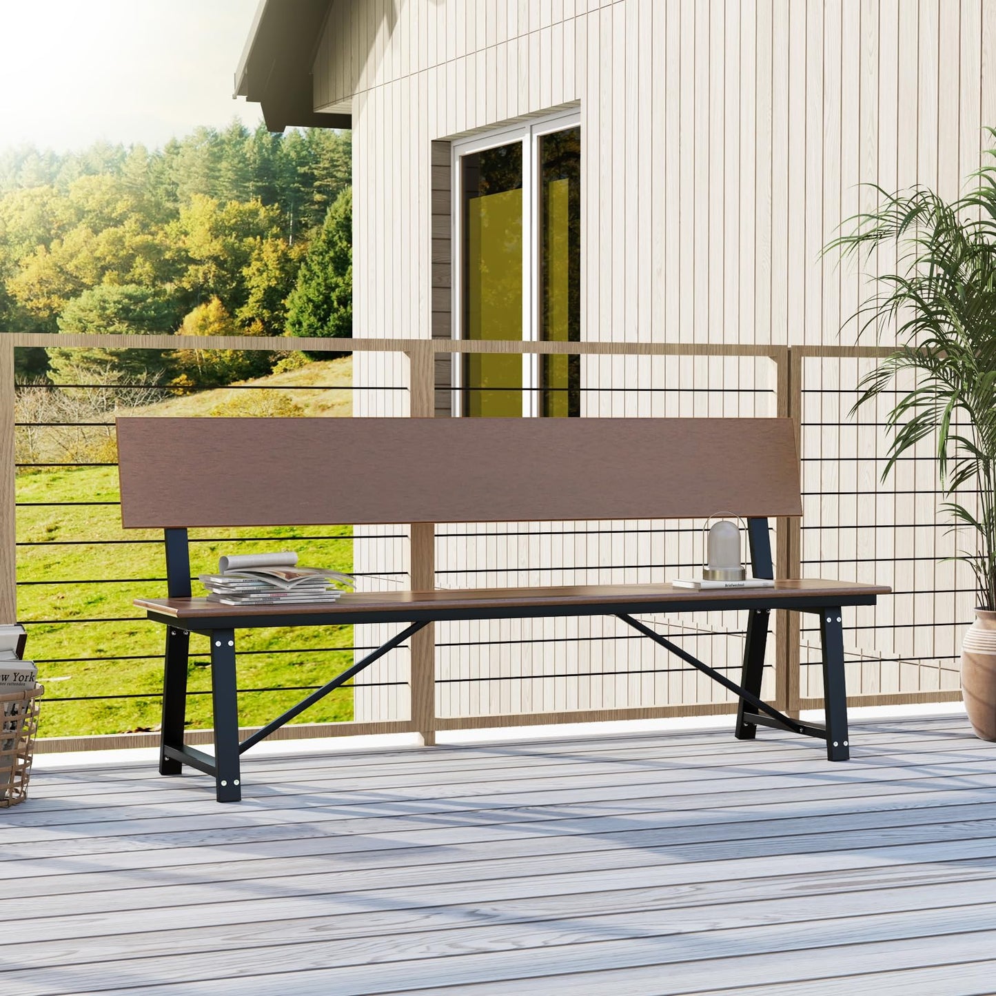 Tangkula 72” Outdoor Bench, Extra Long Patio HDPE Bench for 4 People, 1100 lbs Weight Capacity