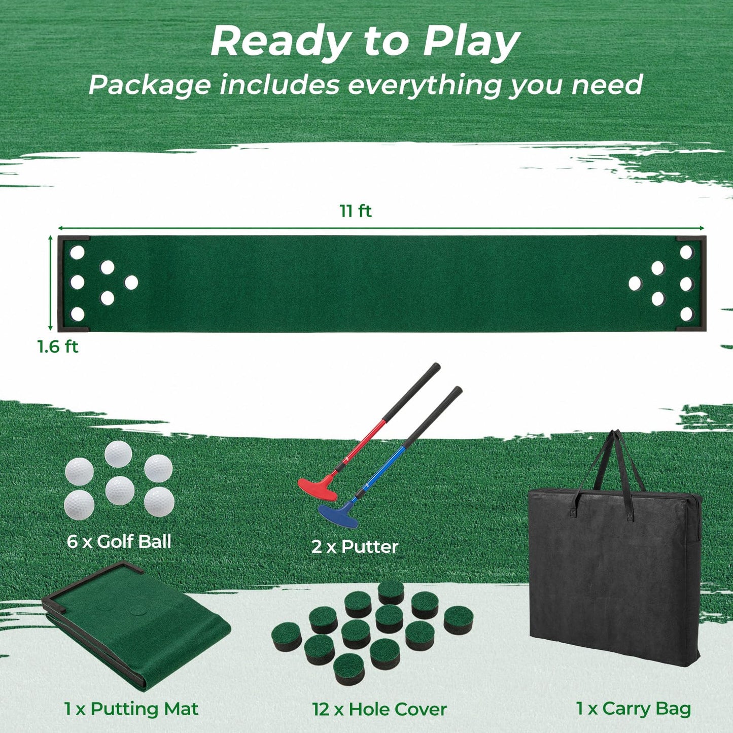 Tangkula 11 FT Golf Pong Putting Game Set with 2 Adjustable Putters