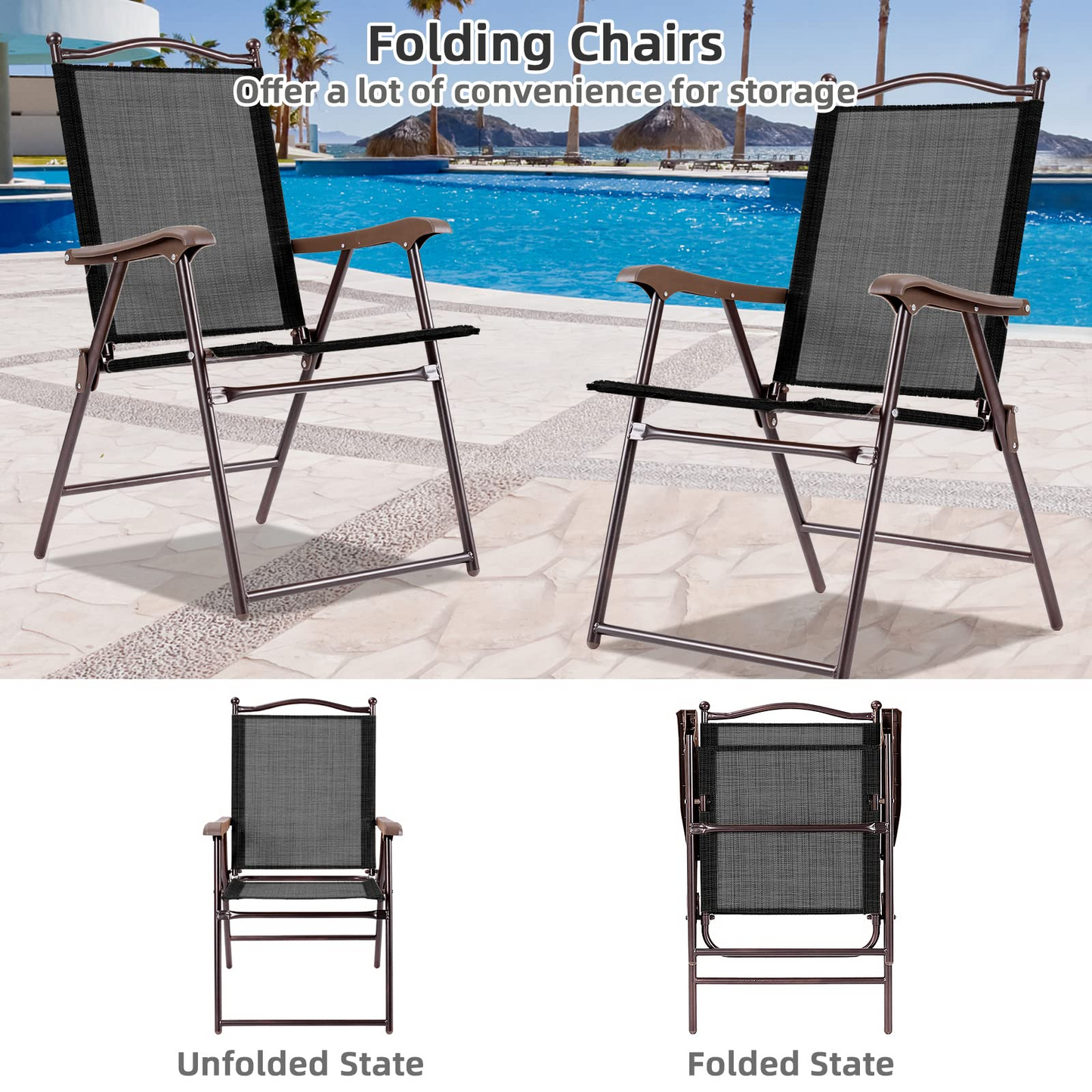 Tangkula Set of 2/4 Patio Folding Dining Chairs