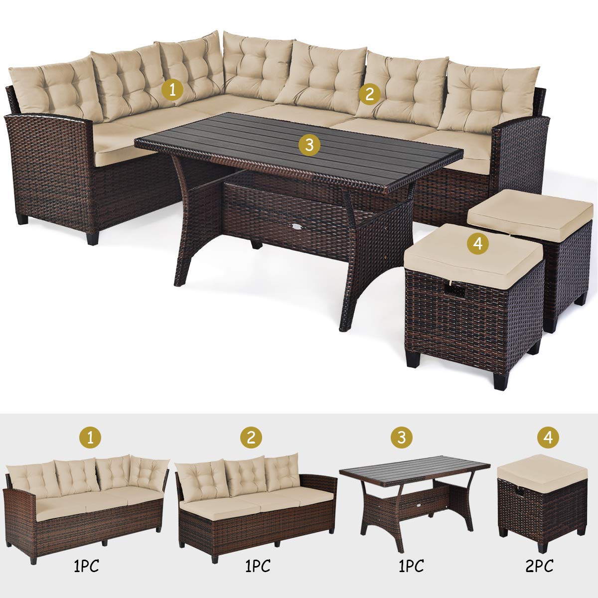 Tangkula 5 PCS Patio Furniture Set with Ottoman