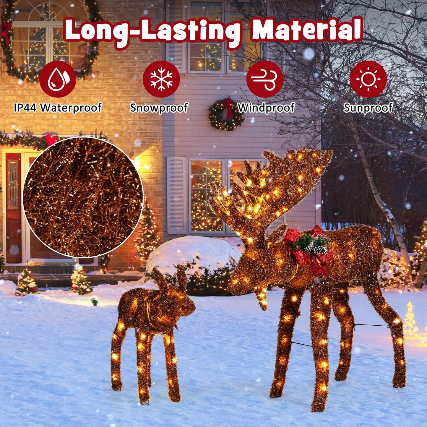 Tangkula 2-Piece Lighted Christmas Moose Family Set, Light-Up Reindeers with 170 Warm White LED Lights