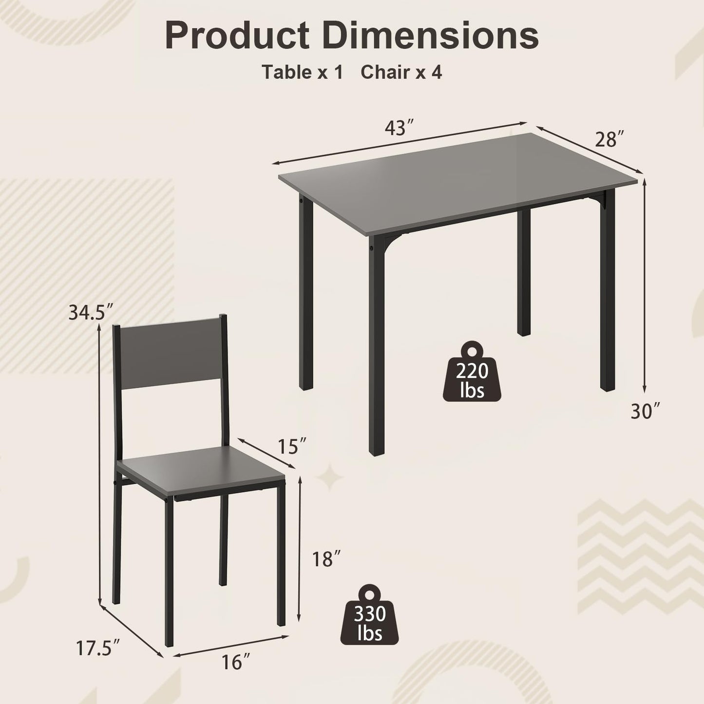 Tangkula Retro Kitchen Table and Chairs Set for 4
