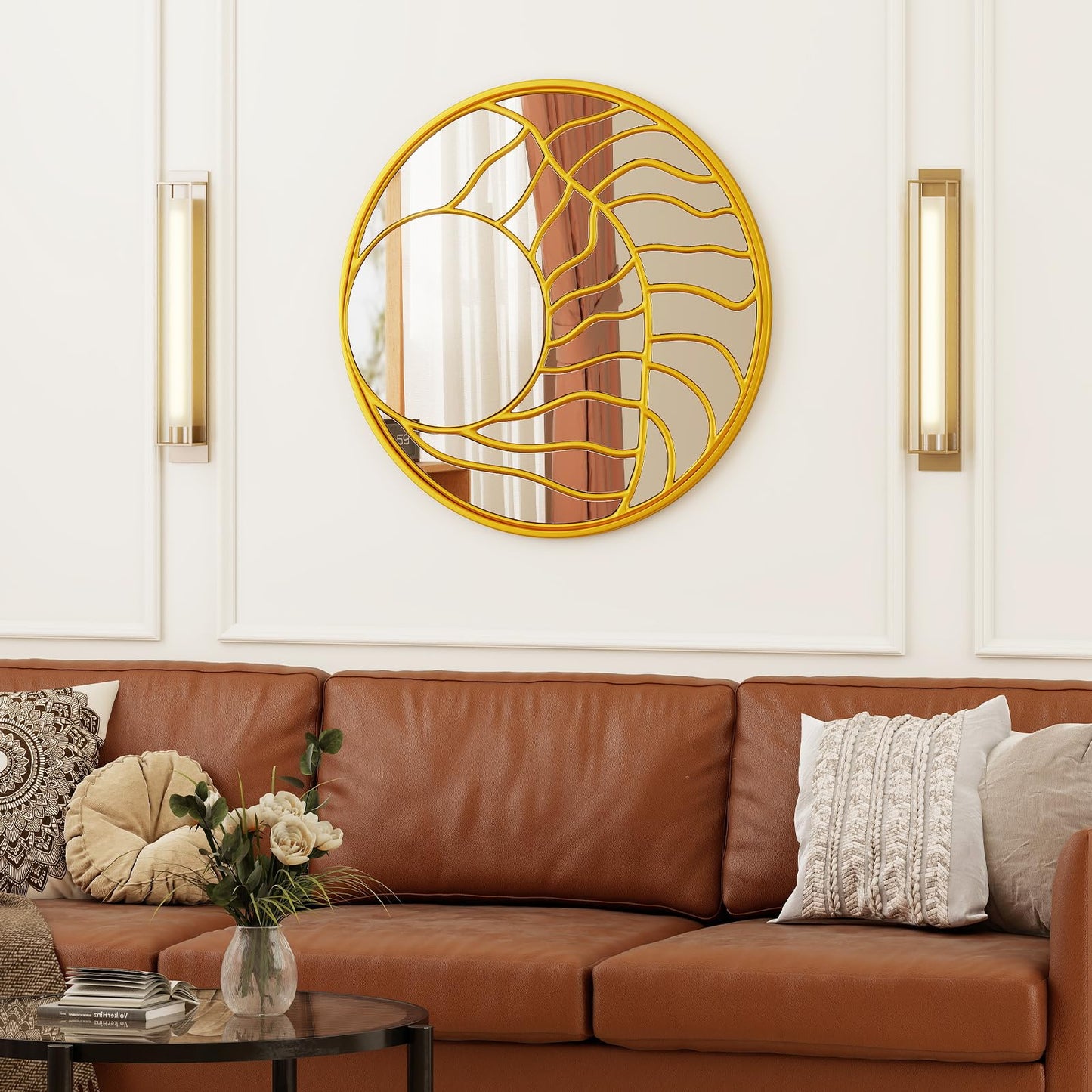 Tangkula 31.5" Large Round Wall Decorative Mirror with Irregular Frame