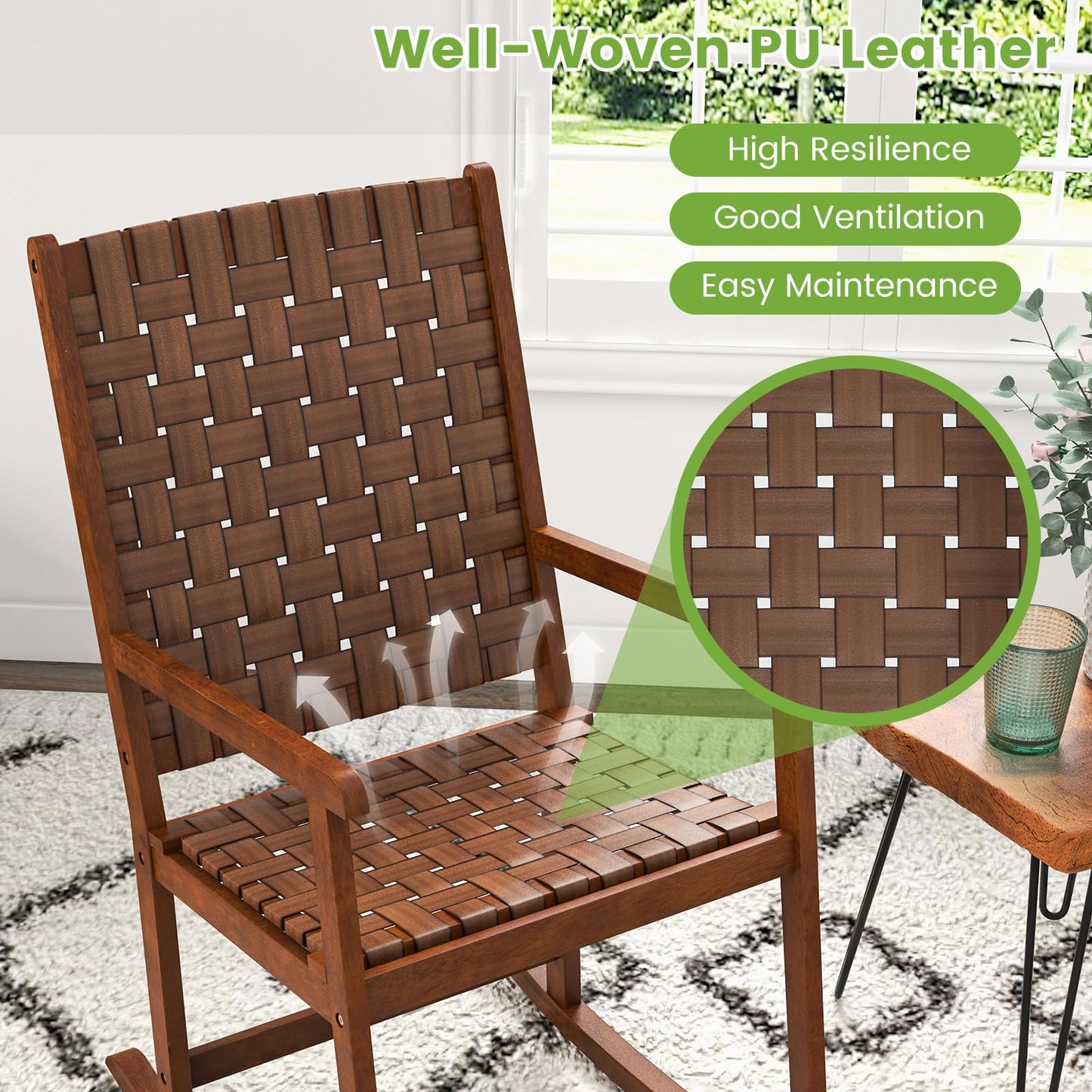 Tangkula Wood Rocking Chair, Indoor Outdoor Rocking Chair, Safe & Smooth Rocking Motion