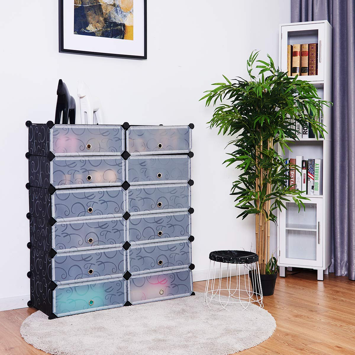 Tangkula 12-Cube Shoe Rack, DIY Cubes Storage Cabinet