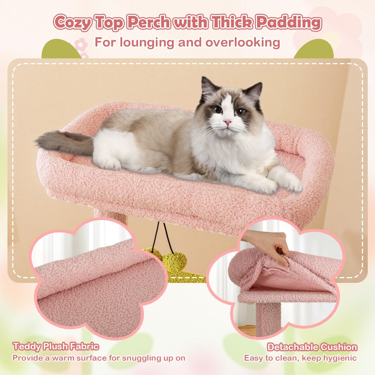 Tangkula Flower Cat Tree, 58 Inch Tall Cat Tower with Plush Padded Top Perch