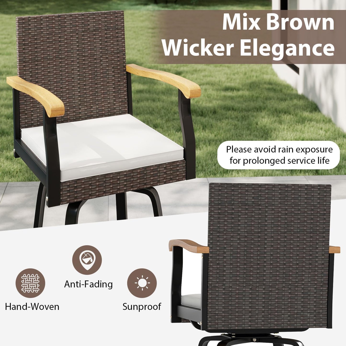 Tangkula Outdoor 360° Swivel Bar Stool for Backyard