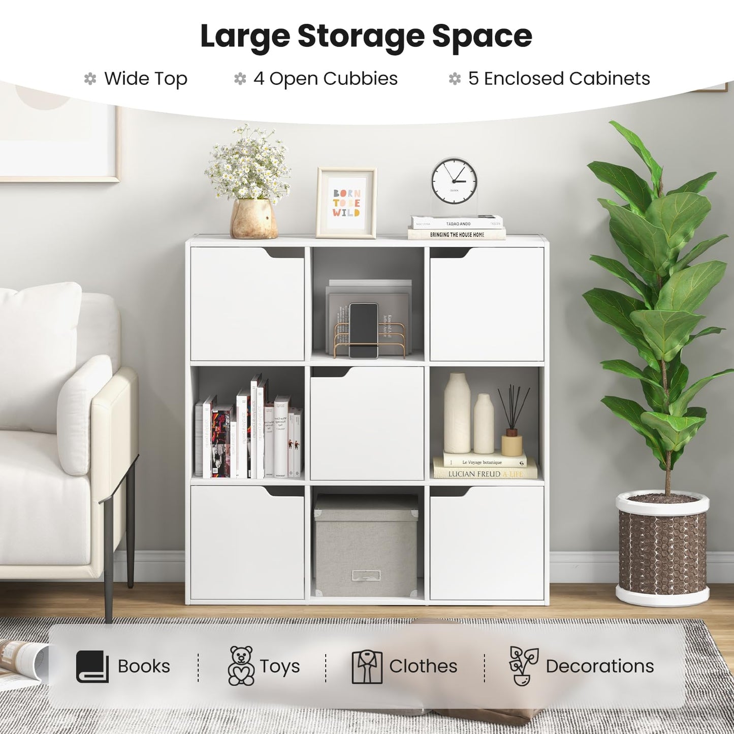 Tangkula 9-Cube Bookshelf, Toys Storage Organizer