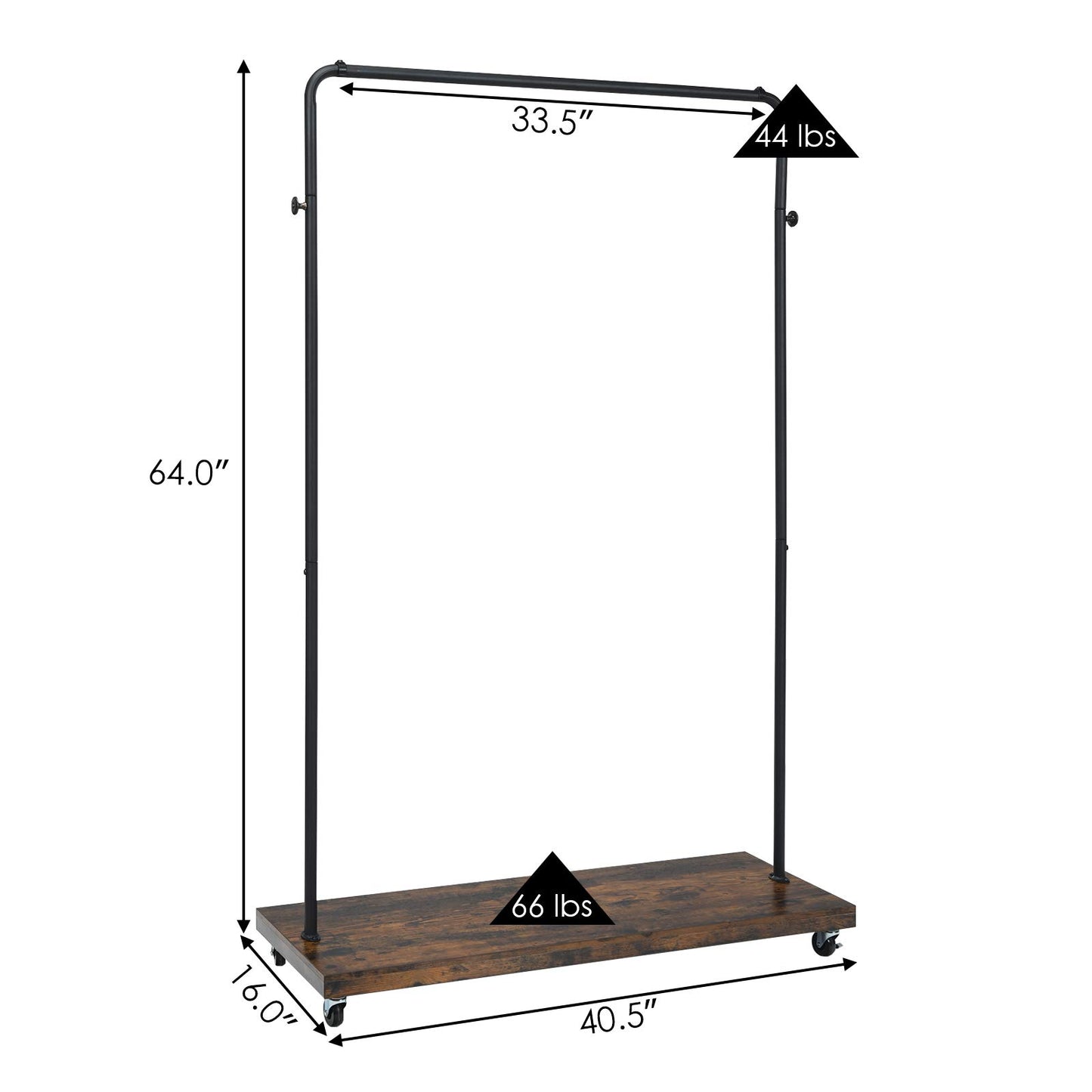 Tangkula Industrial Pipe Style Rolling Garment Rack Clothes Rack with Wood Shelf