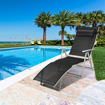 Tangkula Chaise longue pliante d'extérieur, fauteuil inclinable léger avec 7 positions de dossier réglables