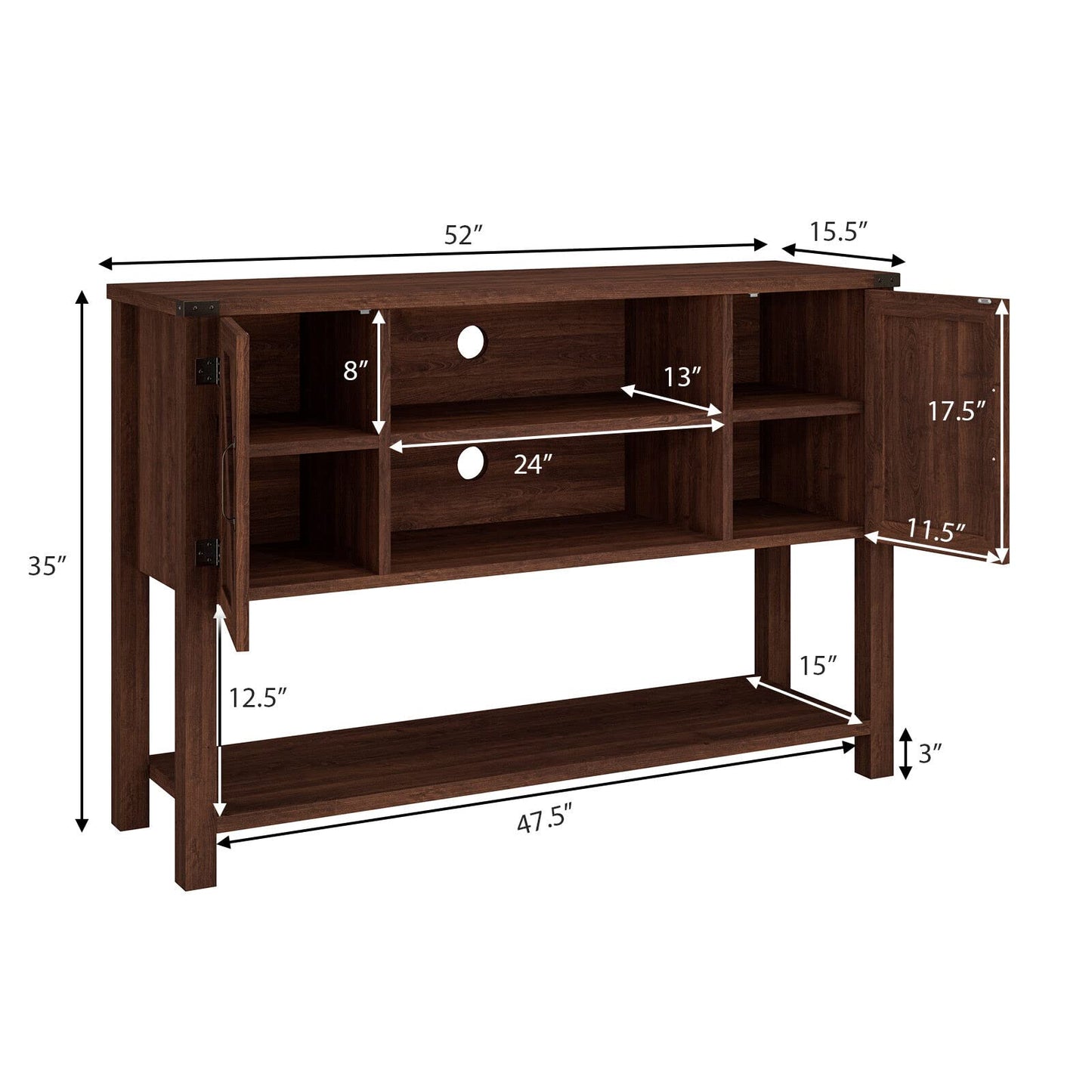 Tangkula TV Stand up to 60 Inches TVs with 2 Side Door Cabinets