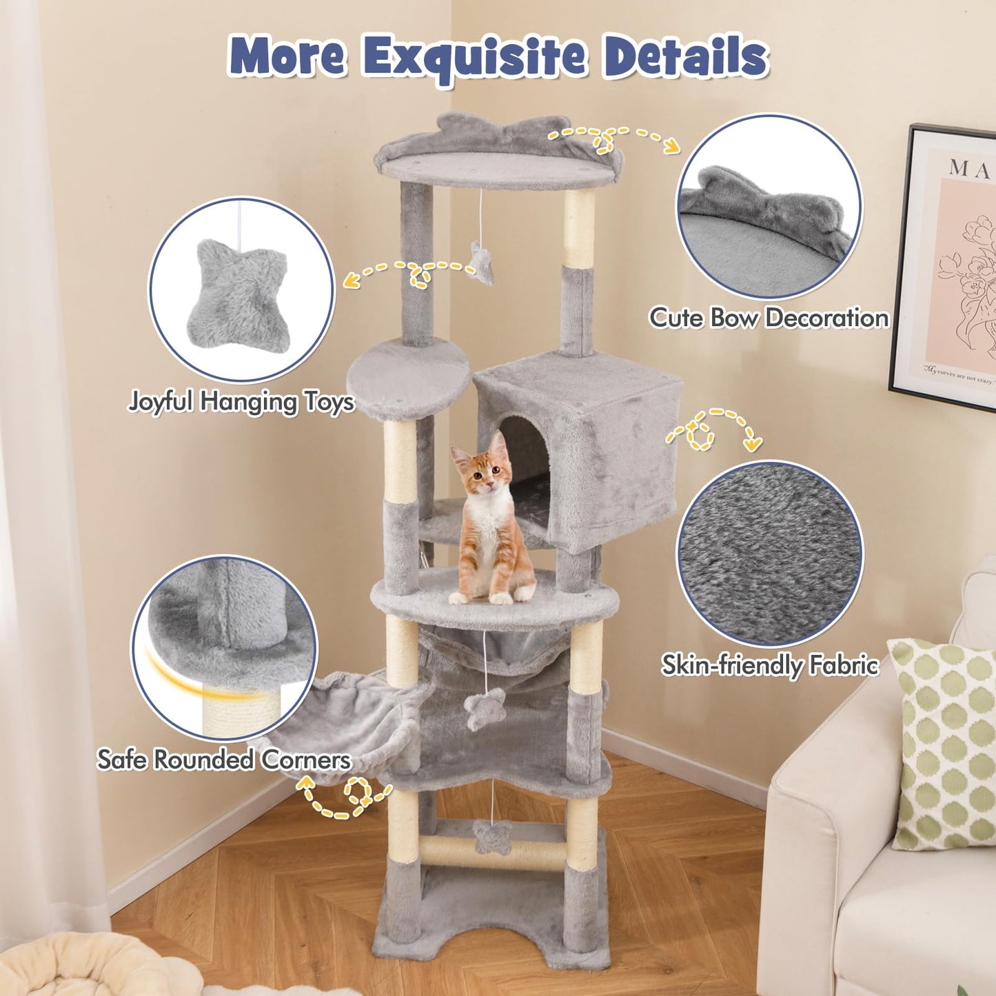 Tangkula Tall Cat Tree, 69 Inch Multi-Level Cat Tower with Sisal Scratching Post, Private Condo