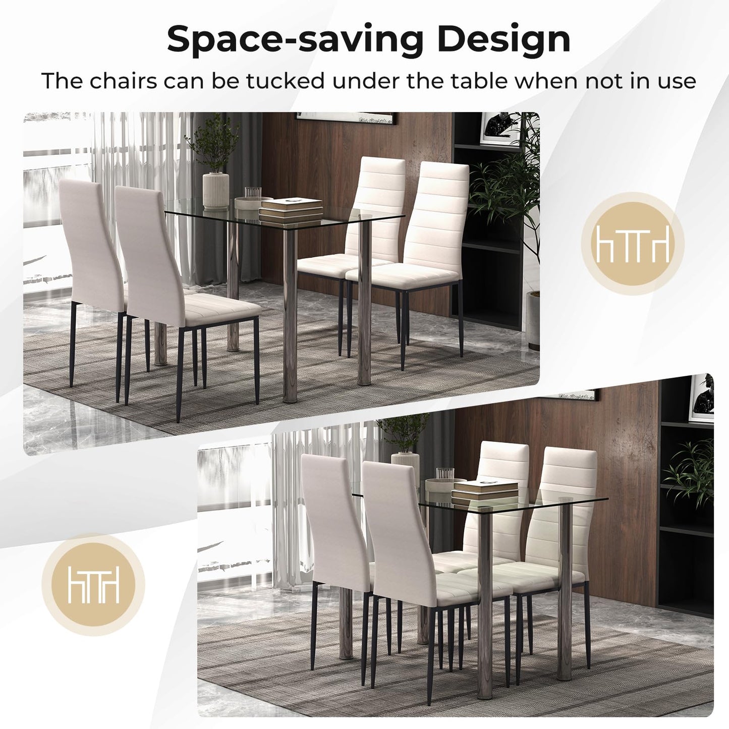 Tangkula 5 PCS Dining Table Set Modern Tempered Glass Top