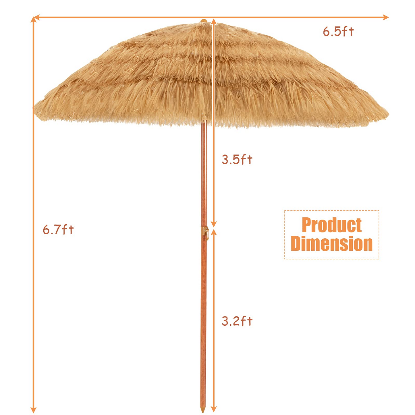 Tangkula 6.5ft Thatched Tiki Umbrella, Hawaiian Style Beach Patio Umbrella with Adjustable Tilt