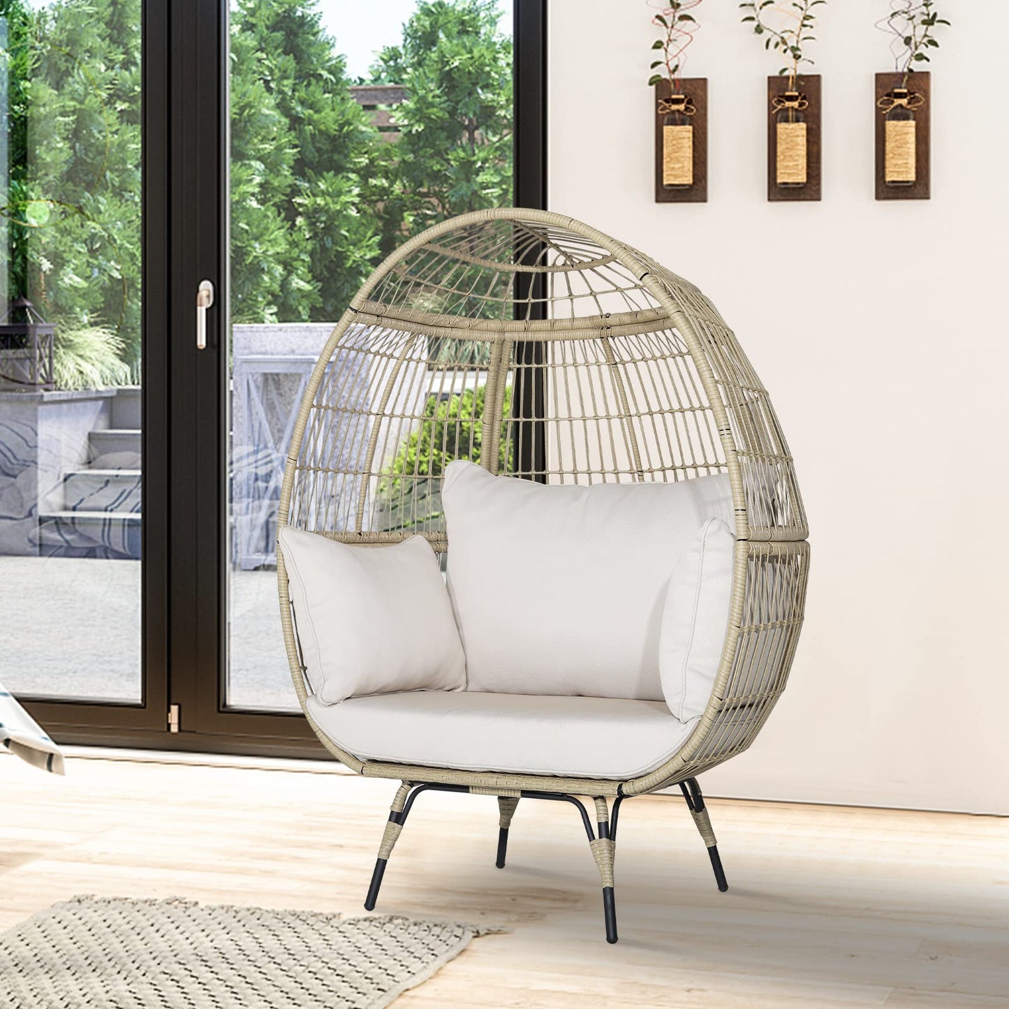 Tangkula PE Wicker Egg Chair Patiojoy Oversized Indoor Outdoor Patio Lounge Chair