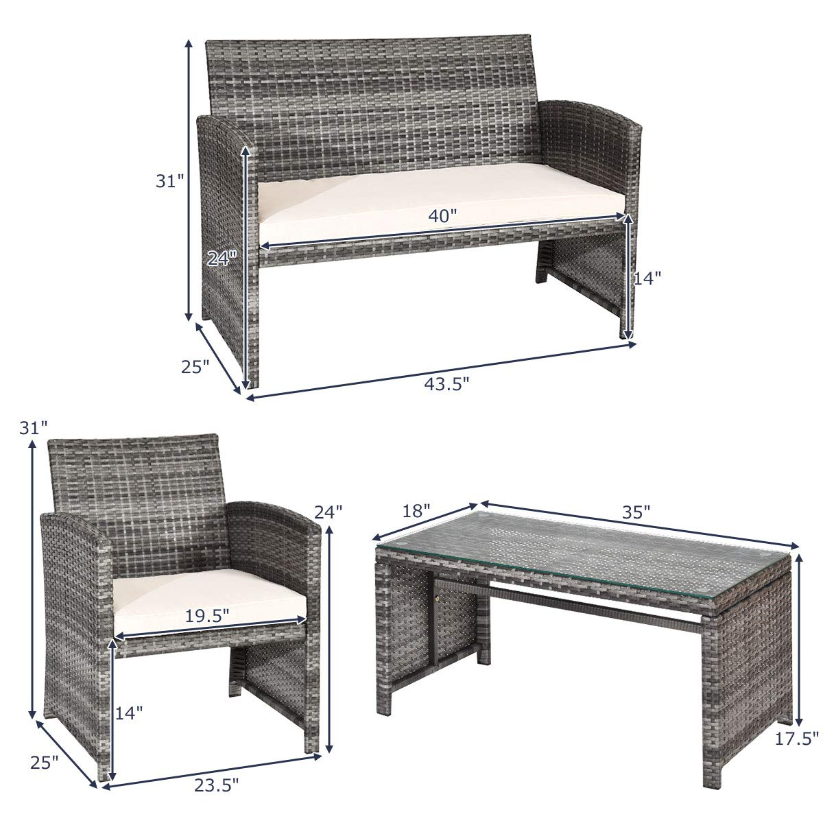Tangkula 4/8 PCS Wicker Patio Conversation Set, Outdoor Rattan Sofas with Table Set