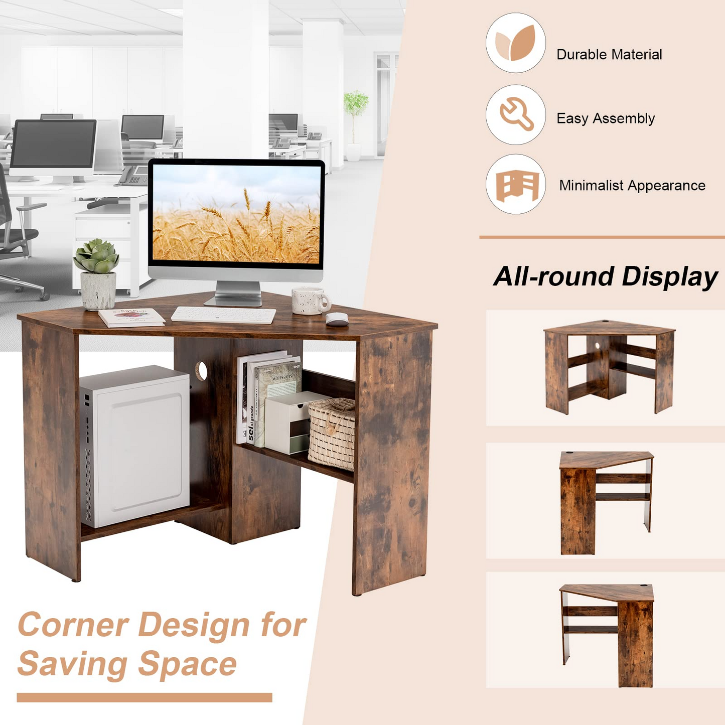90 Degrees Triangle Corner Computer Desk - Tangkula