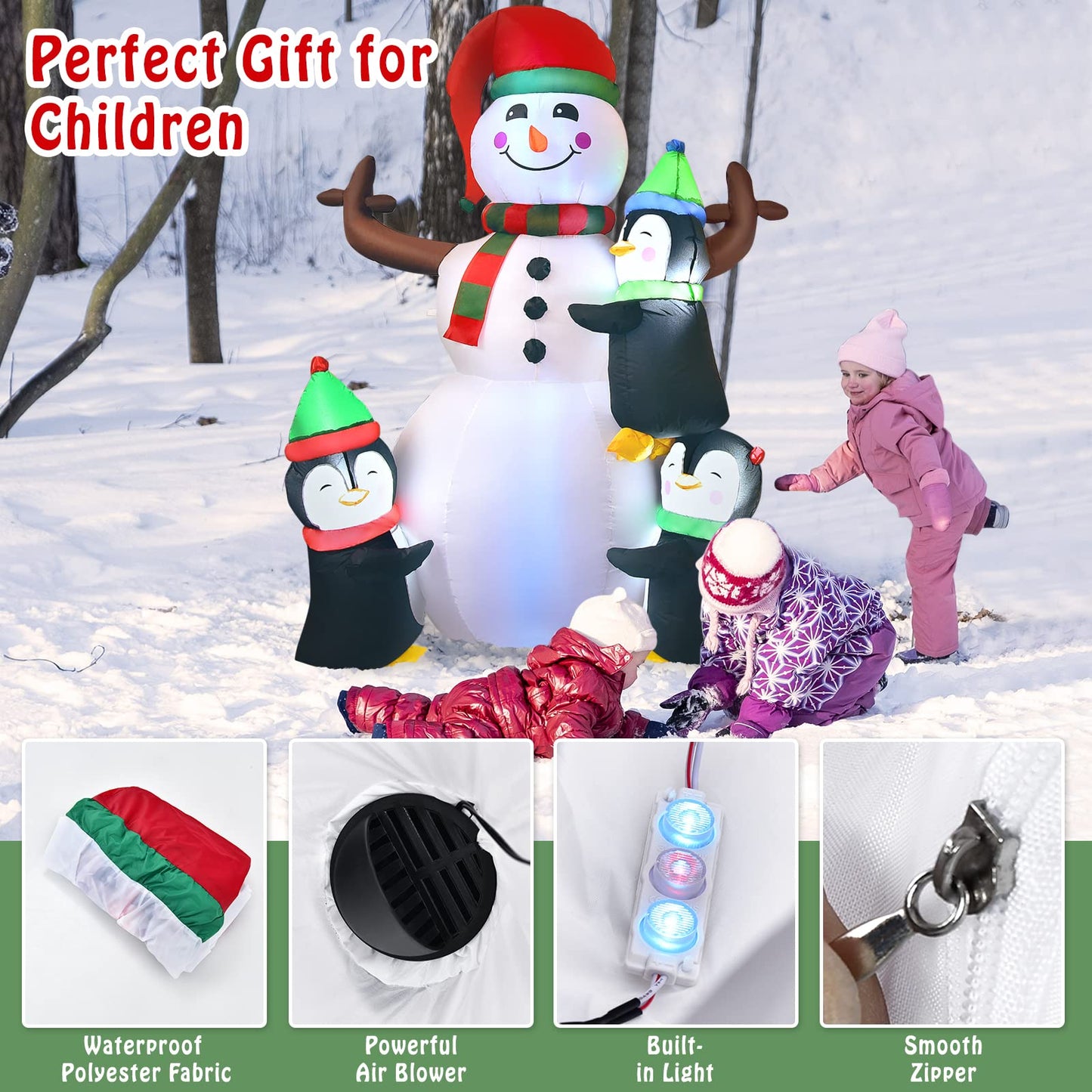 Tangkula 6 FT Christmas Inflatable Snowman with 3 Penguins