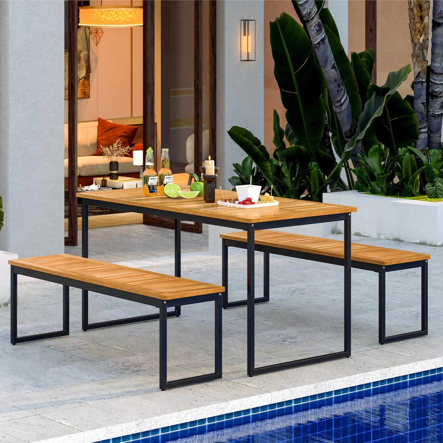 Tangkula 3 Pieces Outdoor Dining Set for 6 People