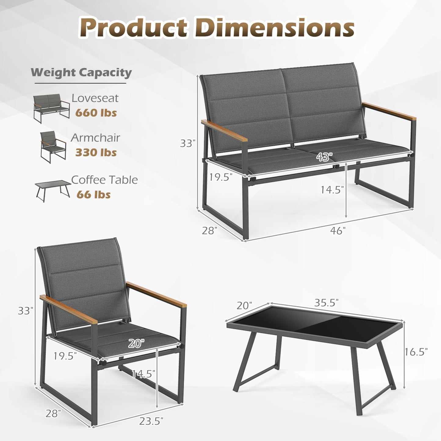 Tangkula 4 Piece Patio Furniture Set Outdoor Metal Conversation Set