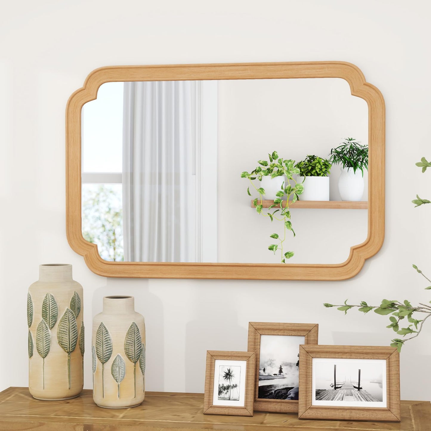 Tangkula Rounded Corner Arch Wall Mirror for Bathroom Living Room Entryway Bedroom