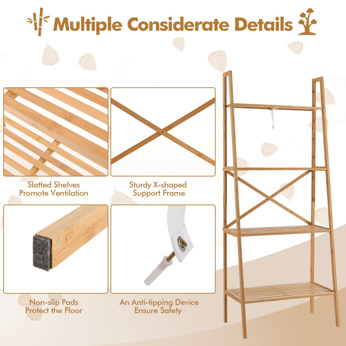 Tangkula 4 Tier Bamboo Ladder Bookshelf, Freestanding Plant Display Stand