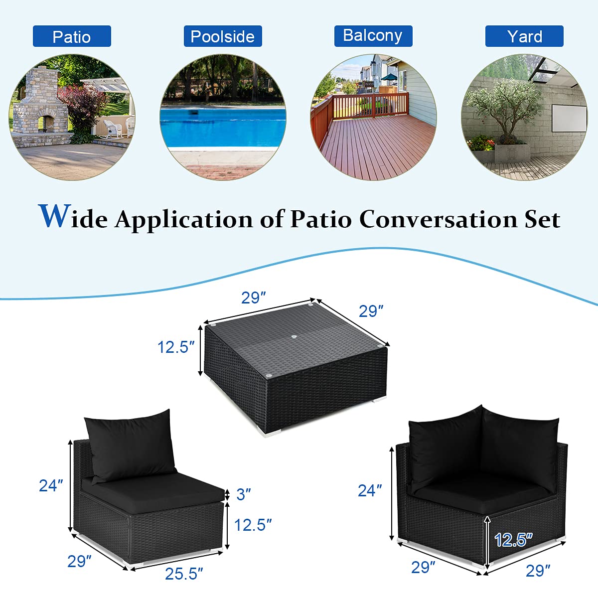 Tangkula 7 Piece Patio Furniture Set with Coffee Table