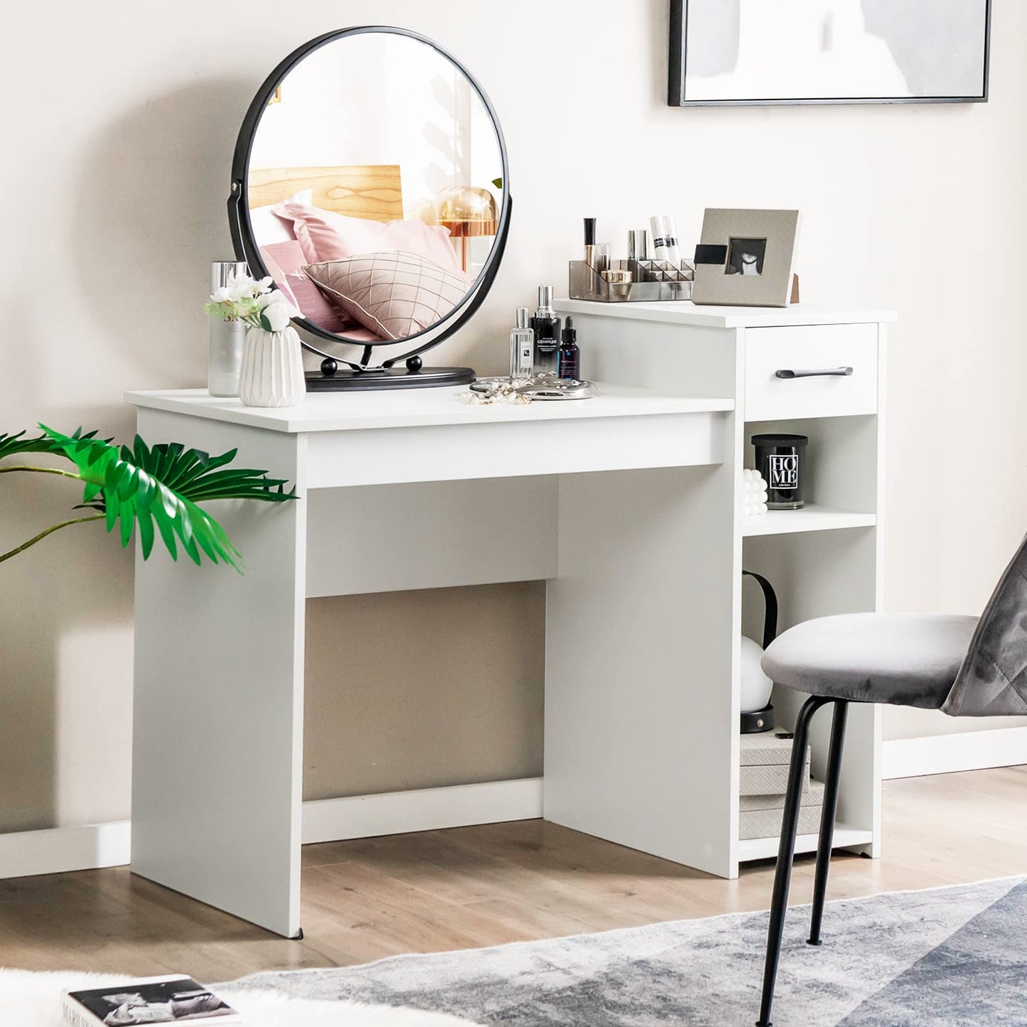 Tangkula White Desk with Drawer & CPU Stand