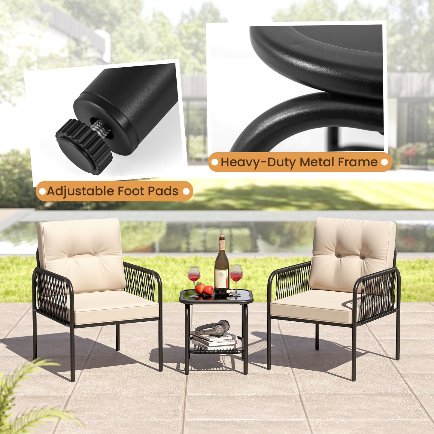 Tangkula 3 Pieces Patio Bistro Set