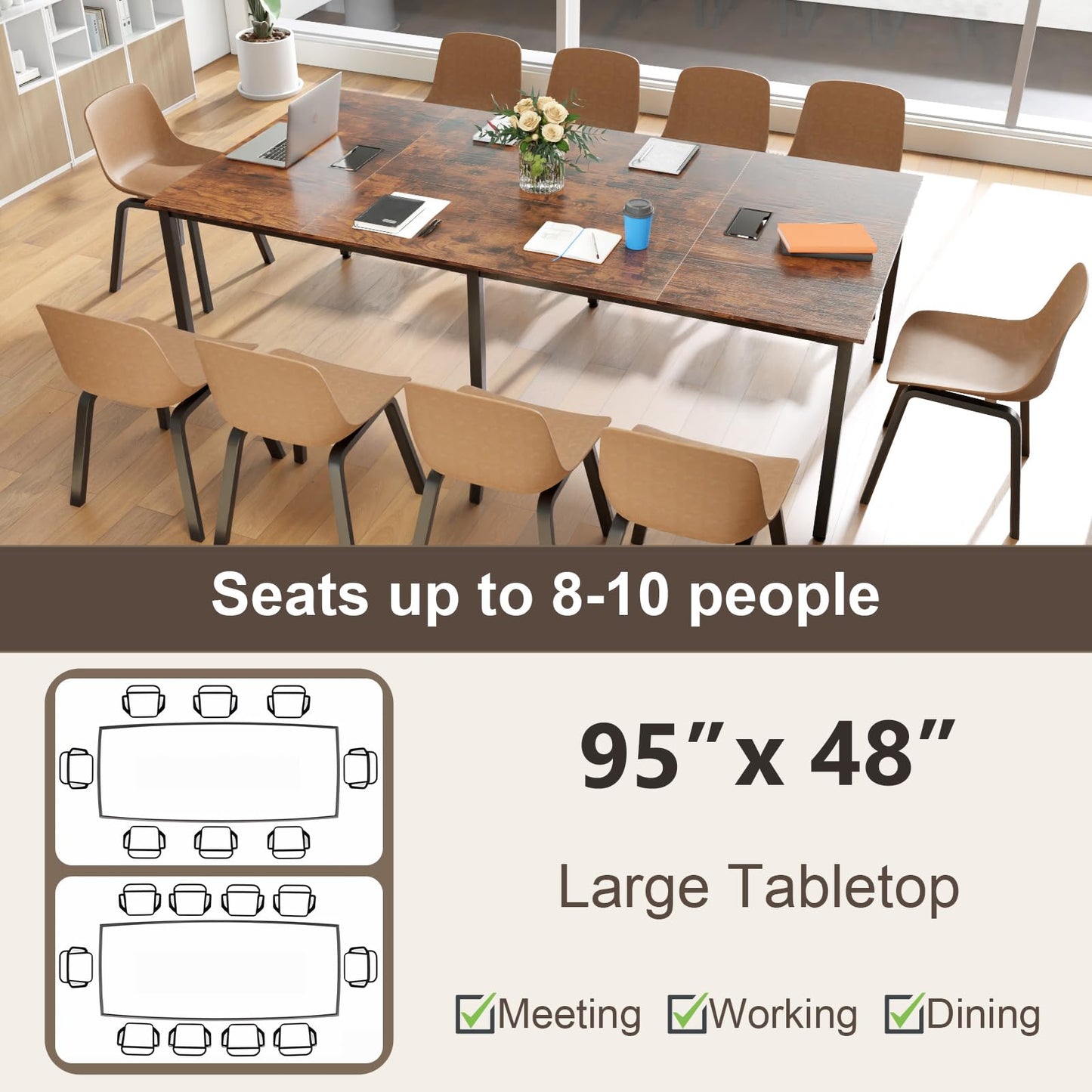 Tangkula 8 FT Conference Table Rectangle Office Computer Desk