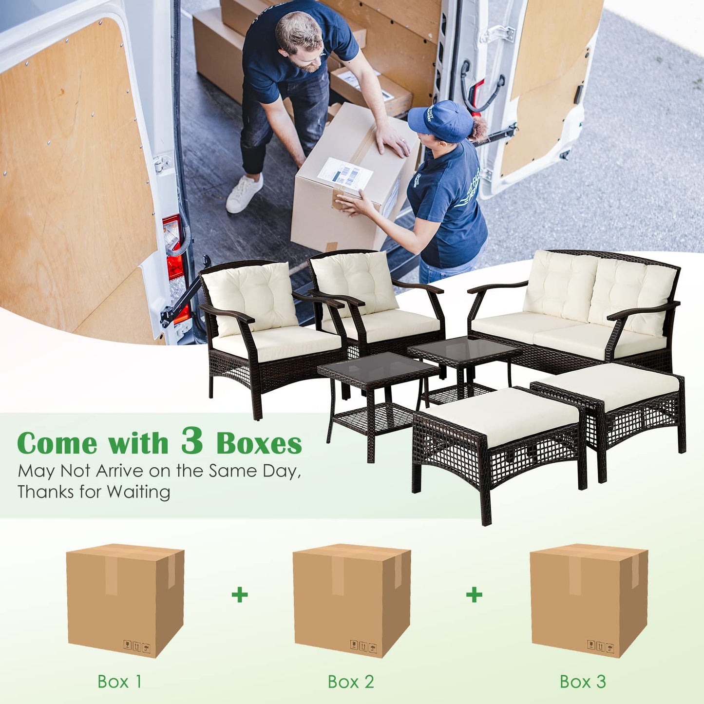 Tangkula 7 Pieces Patio Furniture Set, Outdoor Rattan Conversation Set with Waterproof Cover