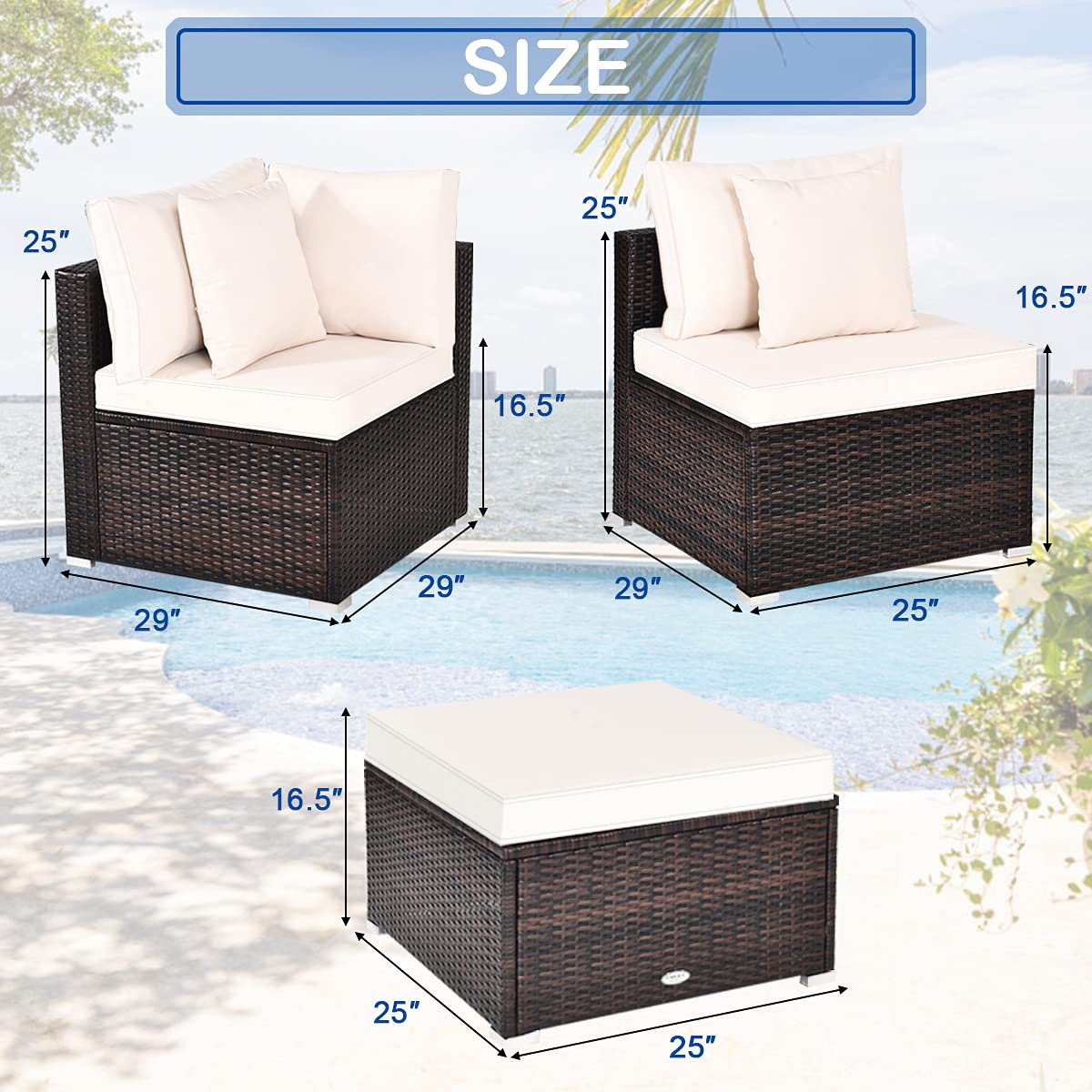 Tangkula Patio Rattan Sofa Set, Outdoor Wicker Sectional Furniture Set
