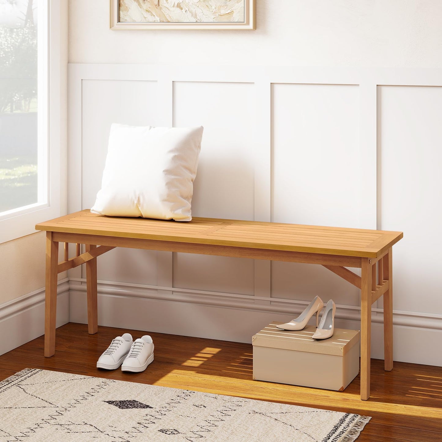 Tangkula 48” Long Patio Dining Bench with Slatted Seat