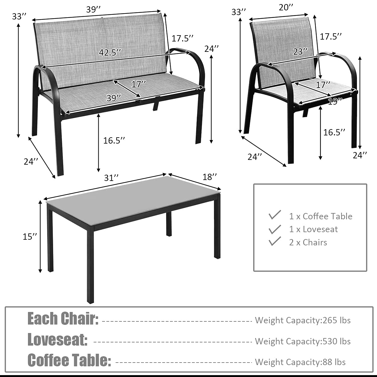Tangkula 4 Piece Patio Furniture Outdoor Sofa