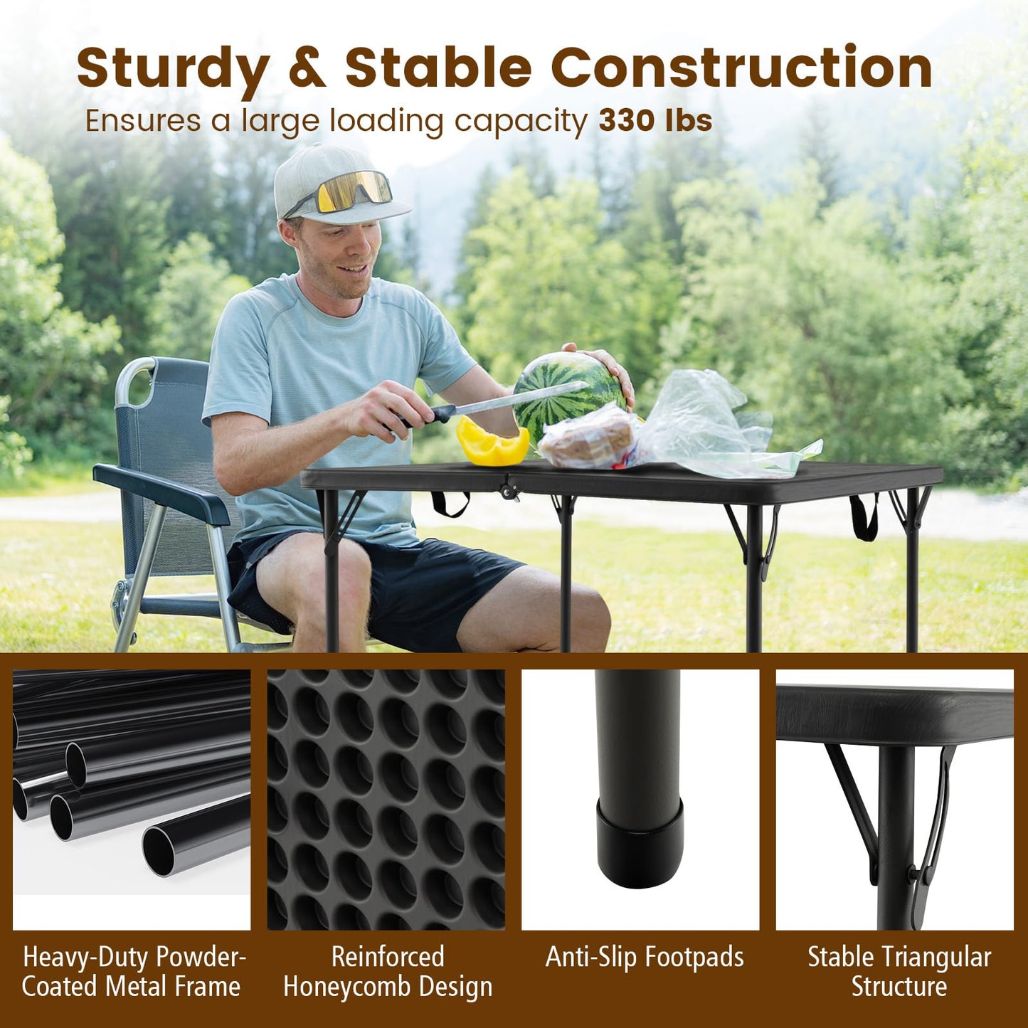 Tangkula 34" Folding Table, Portable Picnic Table with All-Weather HDPE Tabletop, Heavy-Duty Metal Frame