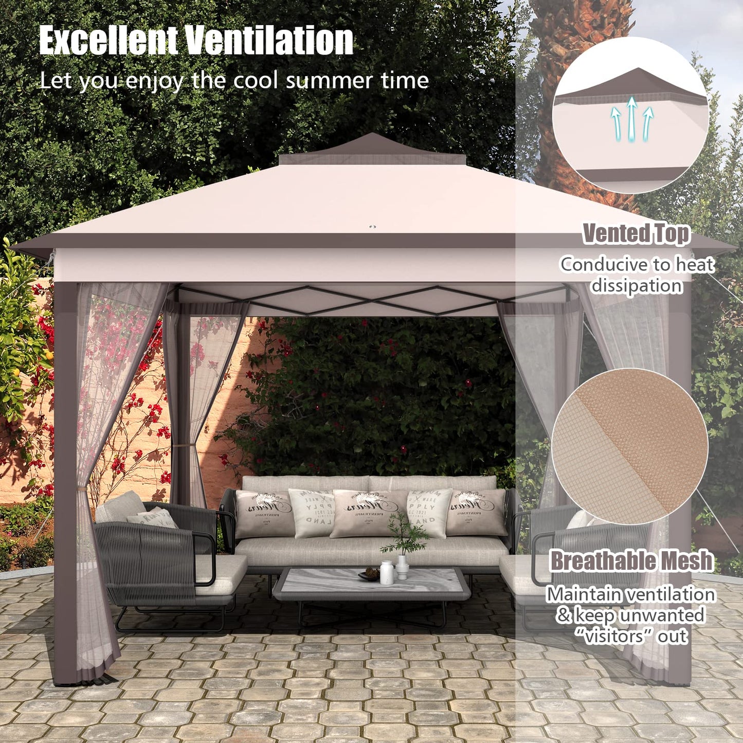 Tangkula 11x11 Ft Pop up Gazebo, 2-Tier Patio Gazebo with Netting, Carry Bag