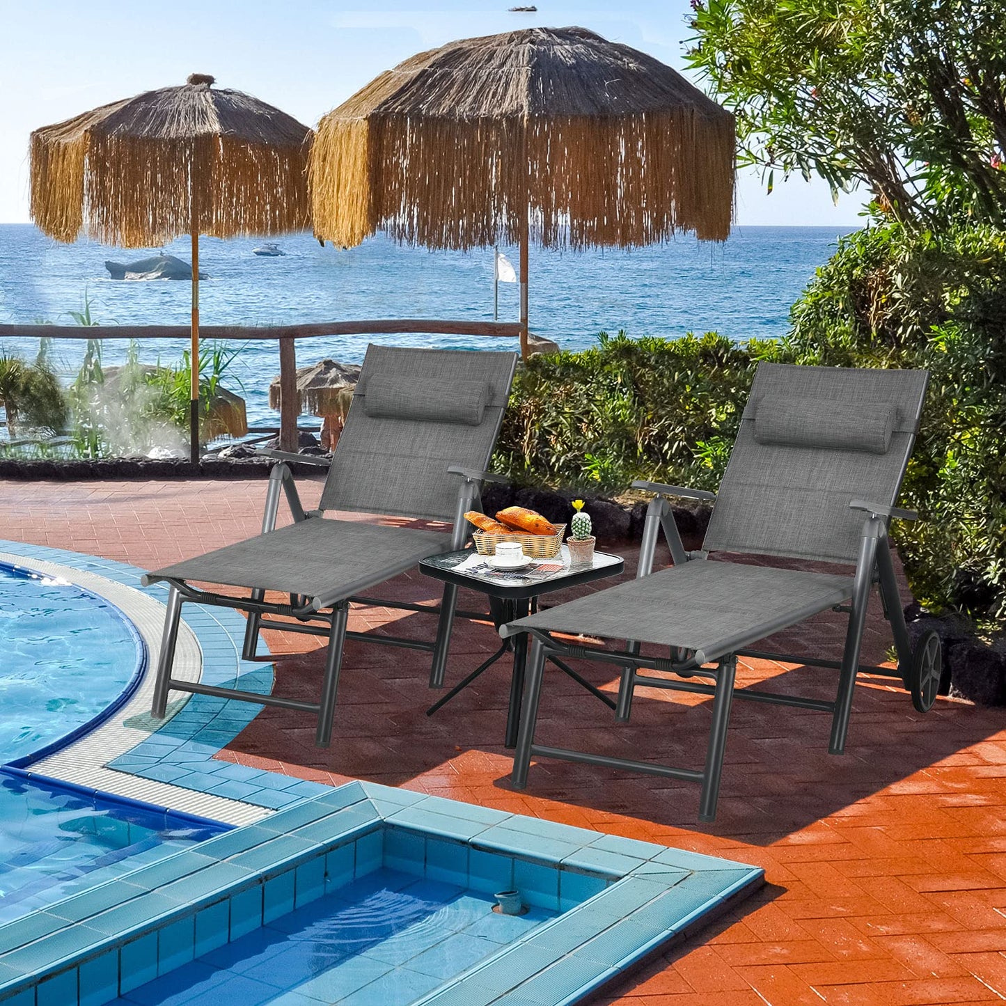 Tangkula Outdoor Folding Padded Lounge Chair W/ 7-Position Backrest
