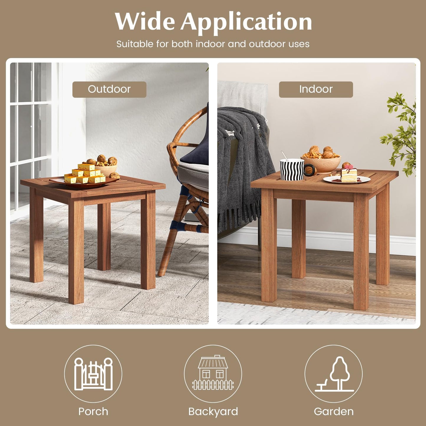 Tangkula Square Outdoor Side Table w/Slatted Tabletop