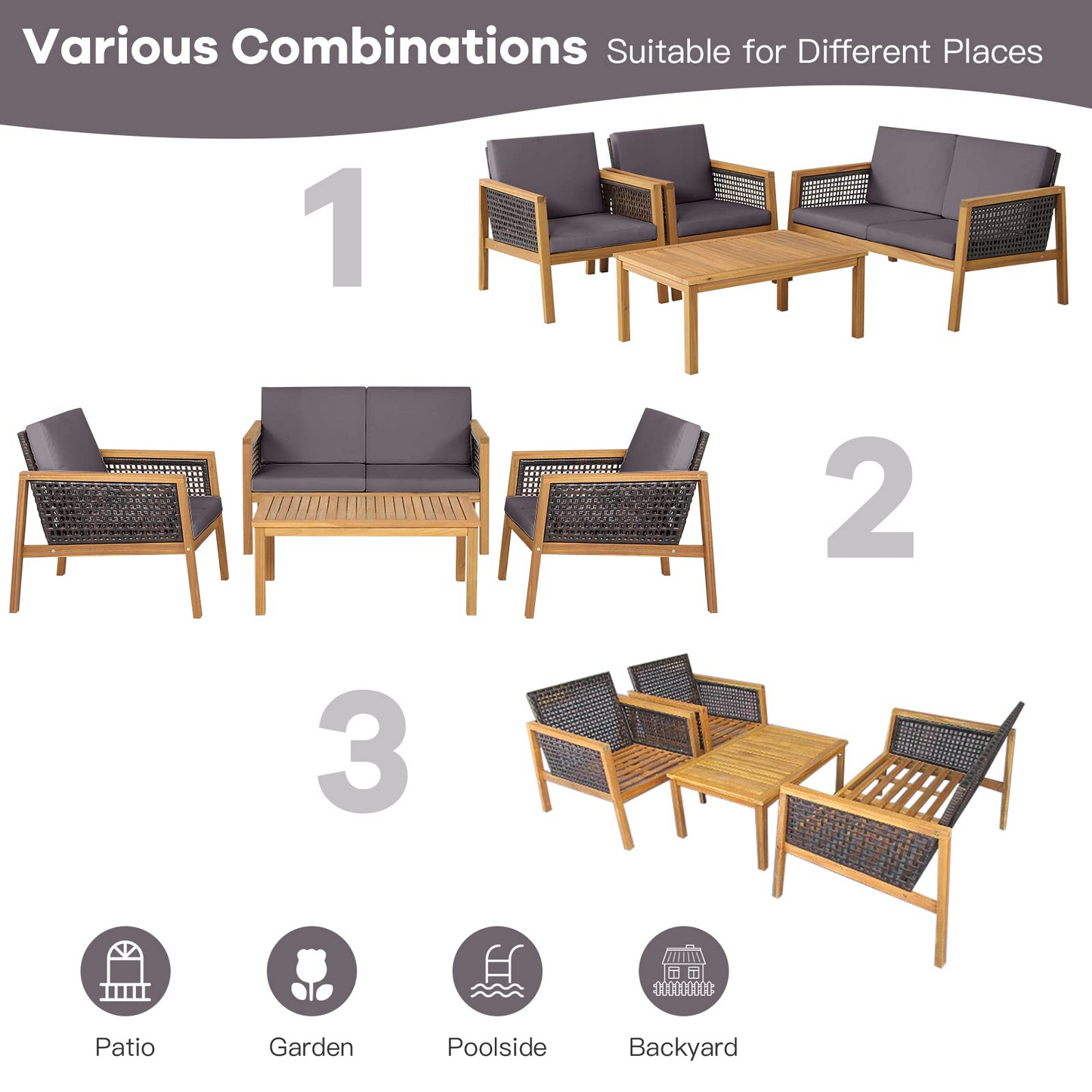 Tangkula Outdoor Acacia Wood Furniture Set - Tangkula