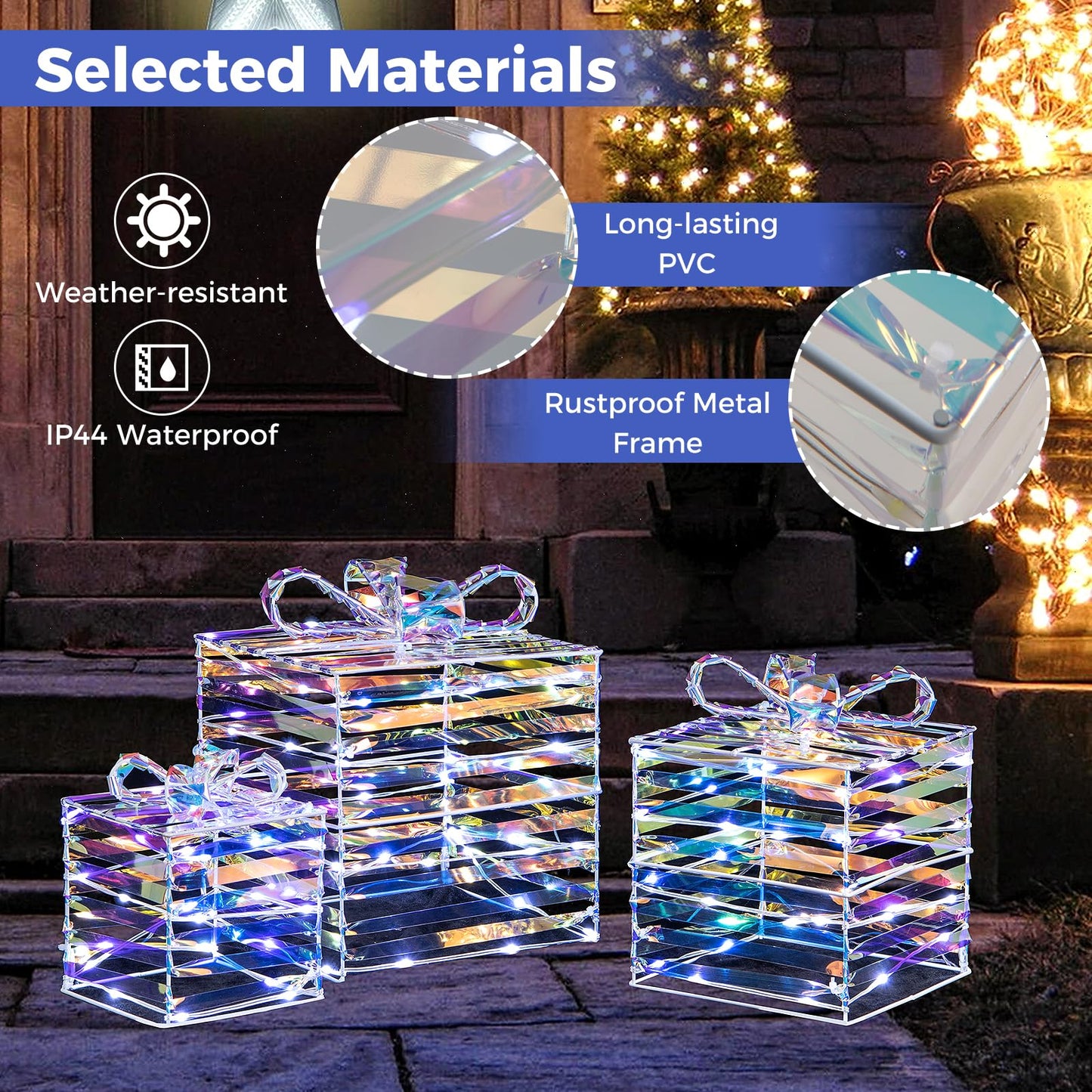 Tangkula Set of 3 Christmas Lighted Gift Boxes with Bows and Plug