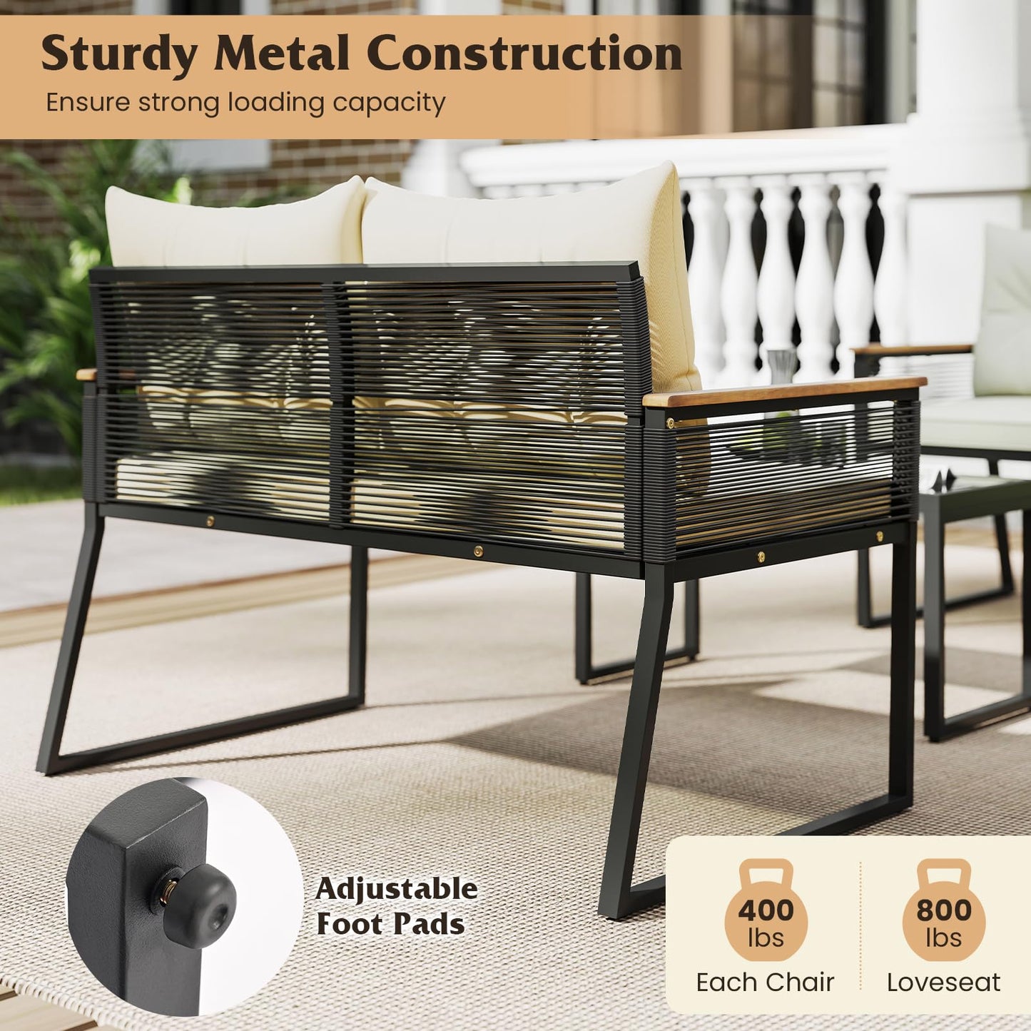 Tangkula Patio Wicker Furniture Set Heavy Duty Outdoor Cushioned Conversation Set