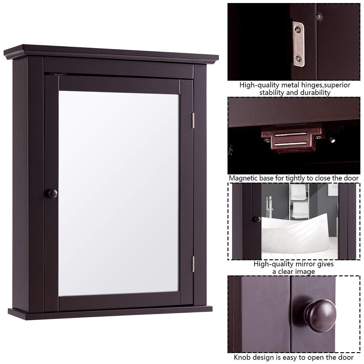 Tangkula Bathroom Cabinet with Mirror, Mirrored Wall-Mounted Storage Medicine Cabinet