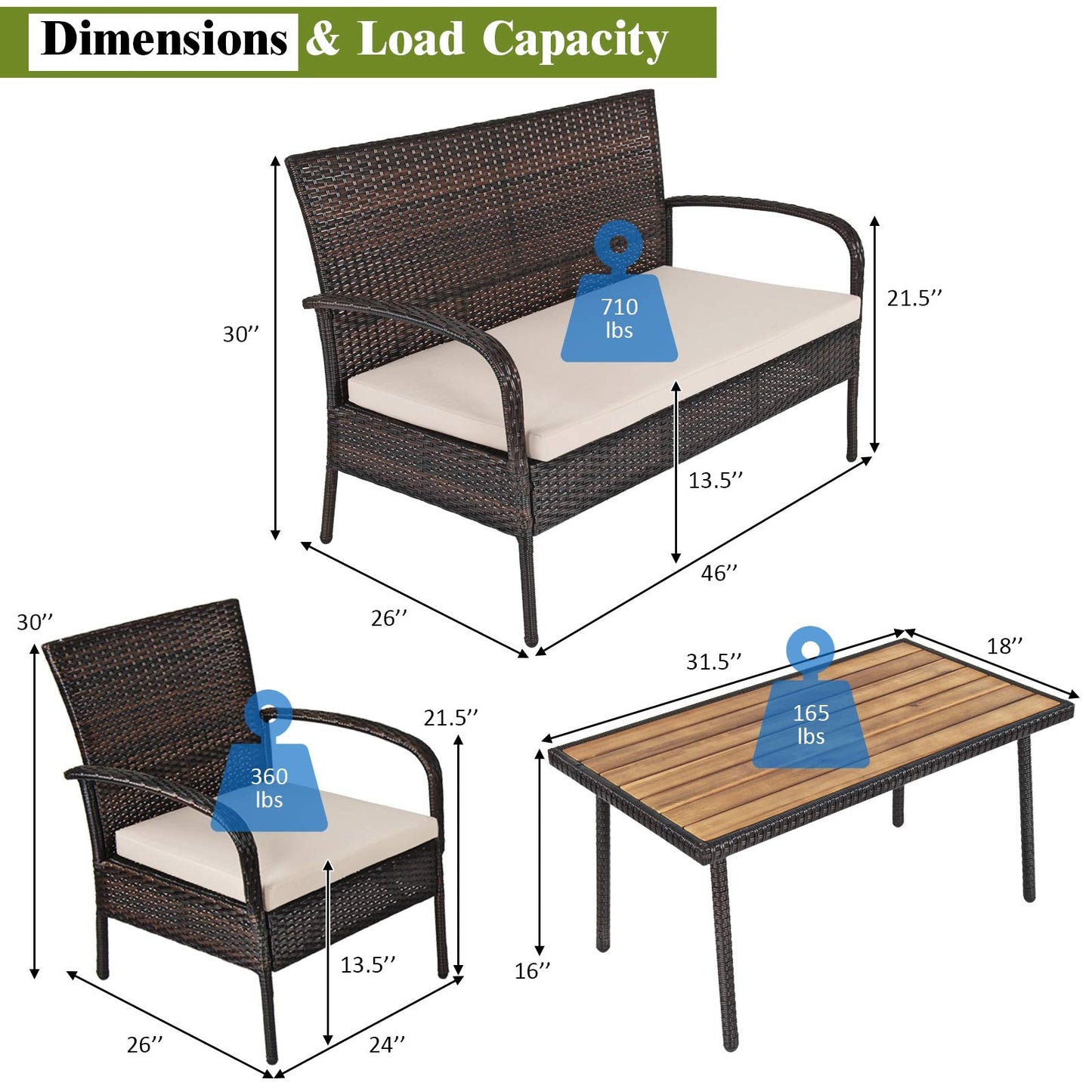4/8 PCS Patio Rattan Furniture Set, Outdoor Conversation Set