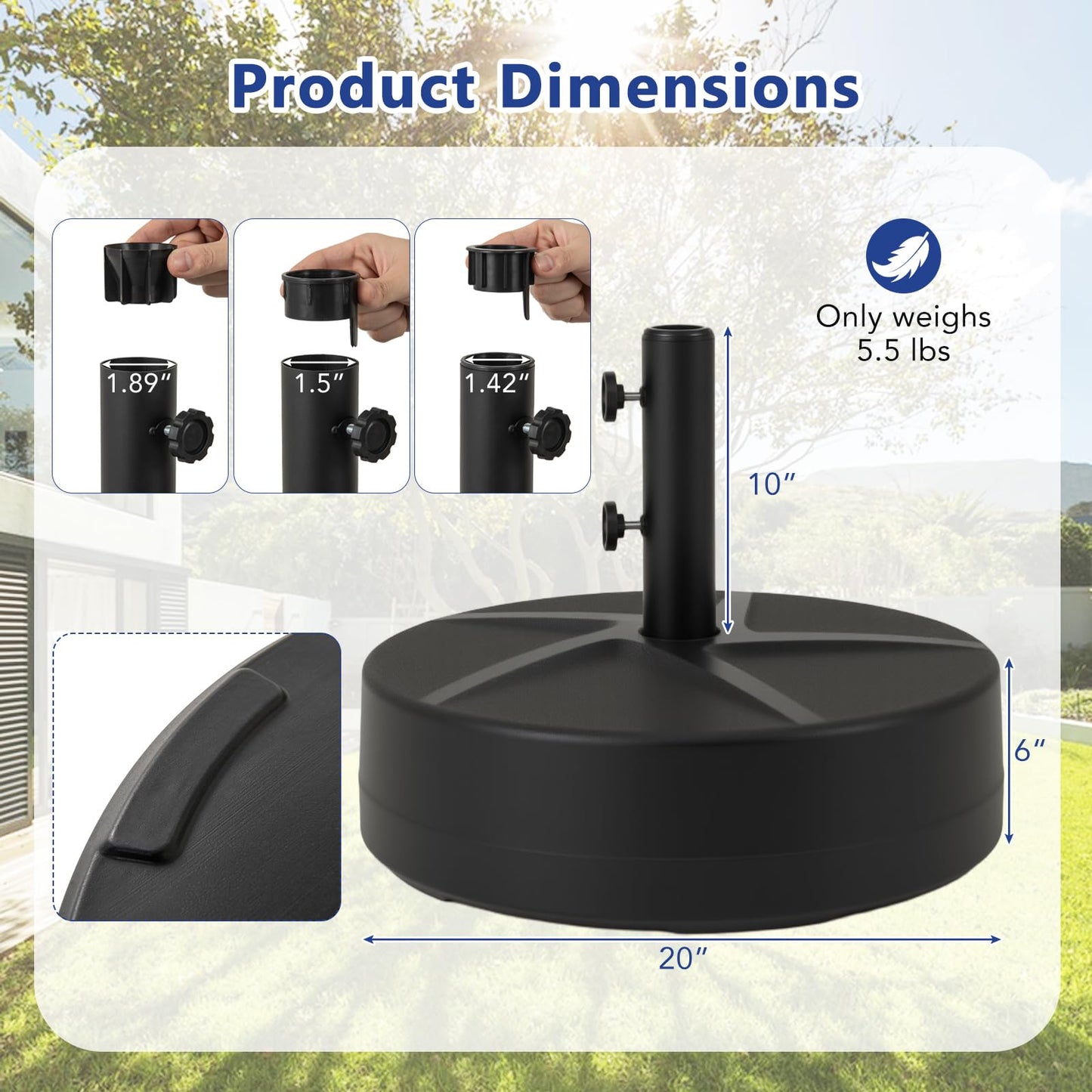 Tangkula Patio Umbrella Base 88LBS Capacity Water & Sand Fillable Market Table Umbrella Stand