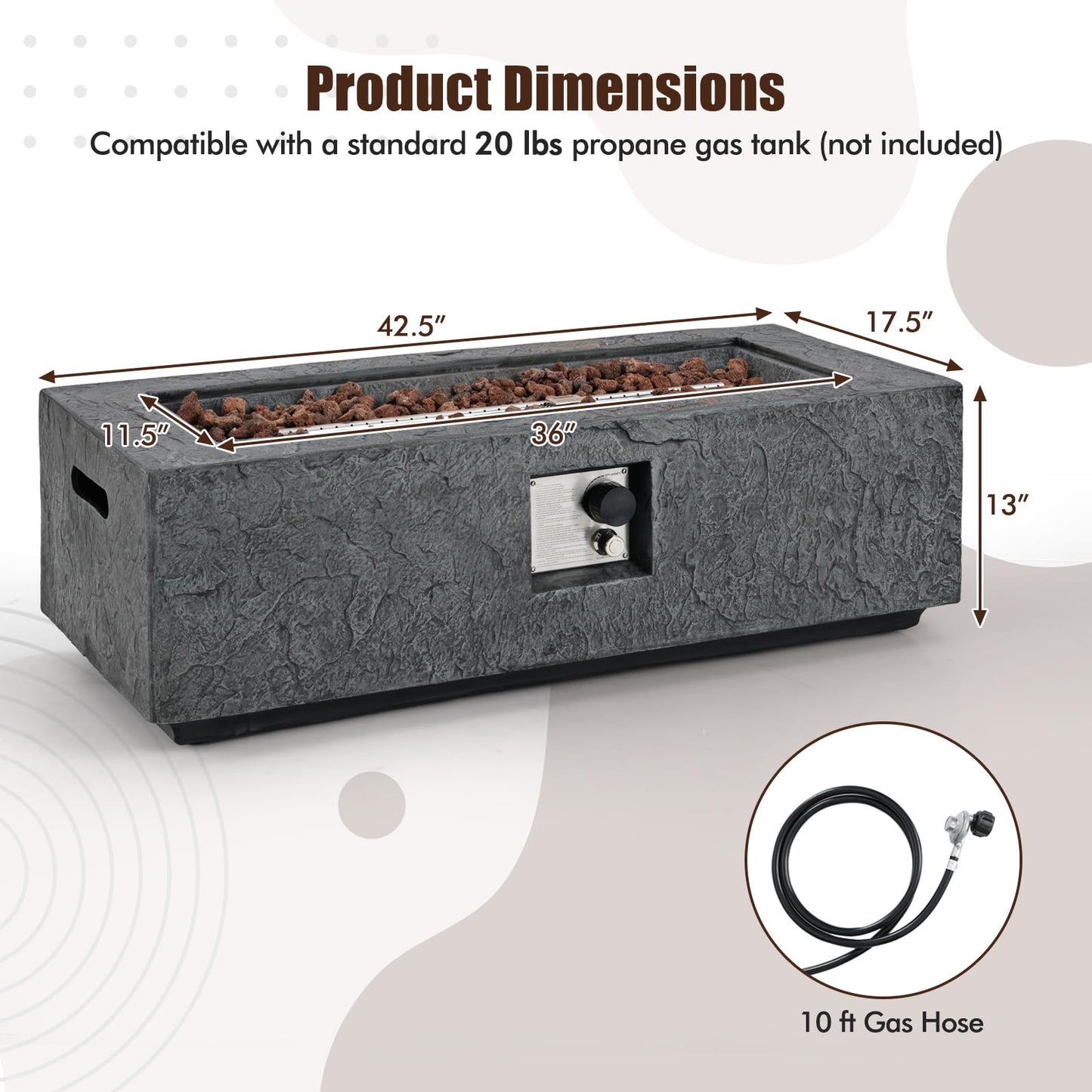 Tangkula 42.5” Propane Gas Fire Pit, 50,000 BTU Smokeless Fire Pit for Outside Patio